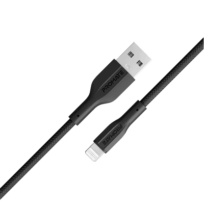 Promate High Tensile Strength Data & Charge Cable for Apple Devices, 1M,Black | XCord-Ai.Black