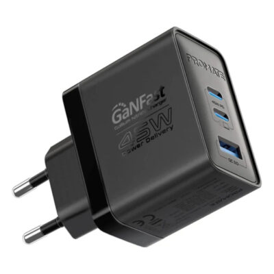 Promate GaNFast Adapter Charger 45W – Black | POWERPORT-45